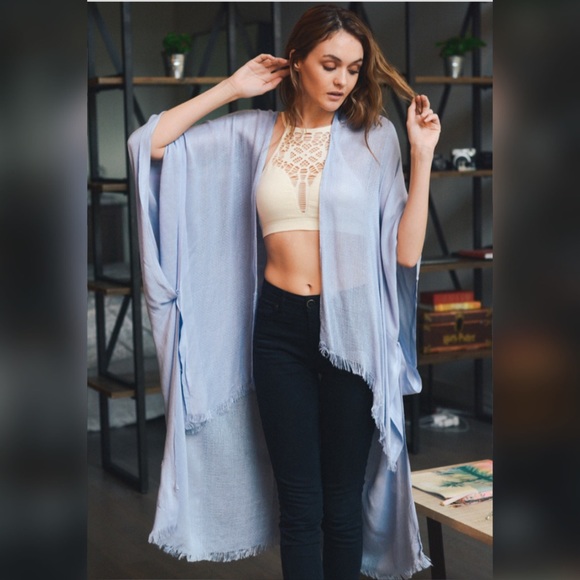 New Chic Soft High Low Fray Trim Kimono Cardi - Picture 2 of 5